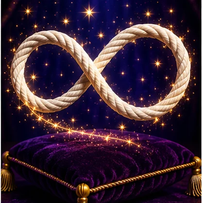 An endless rope loop floating above a purple magician’s cushion